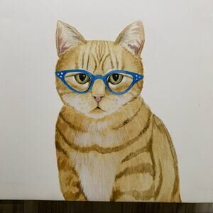 Grace Popp Tabby Cat Wearing Blue Glasses Printed Canvas Art Print